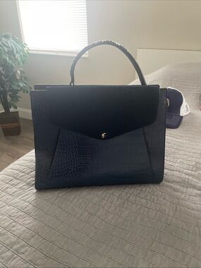 Zara woman Structured Navy Croc-Embossed Top Handle Bag